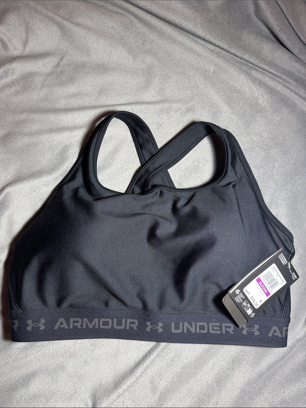Under Armour Black Crossback Logo Elastic-Band Sports Bra